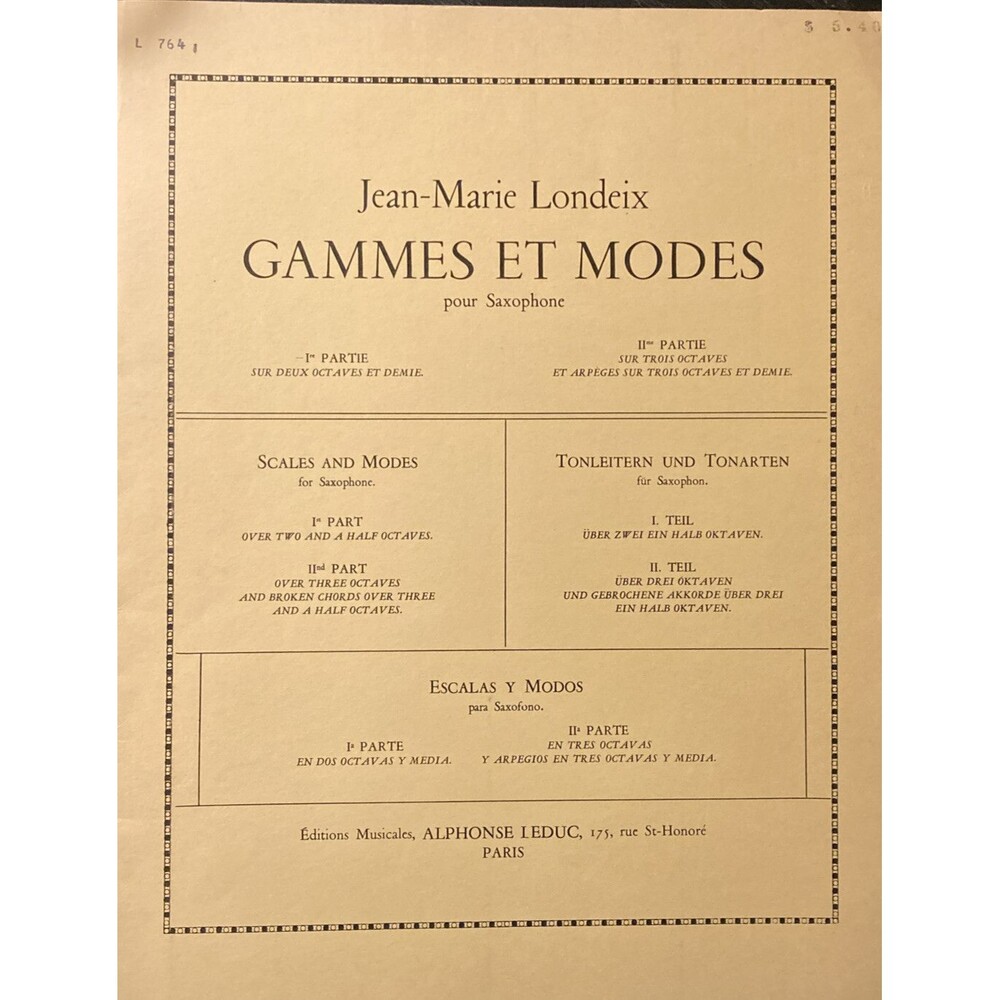 Jean Marie Londeix Games Et Modes Pour Saxophone 1970